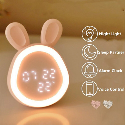 Cute Rabbit Alarm Clock USB Charging Mini Smart LED Clock with Night Light Bedroom Bedside Electronic Clock for Kids Table Clock