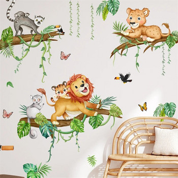 Карикатура Животни от джунглата Маймуни Стикери за стена Детска стая Момчета Спалня Всекидневна Декорация на стени Винил Зоопарк Детски стикери за стена Детска стая