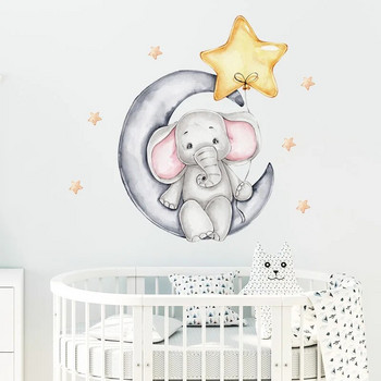 Αυτοκόλλητα τοίχου με κινούμενα σχέδια ζωάκι αυτοκόλλητα τοίχου Bunny Elephant Moon για μωρό υπνοδωμάτιο Διακόσμηση δωματίου κοριτσάκι Ταπετσαρία παιδικού δωματίου