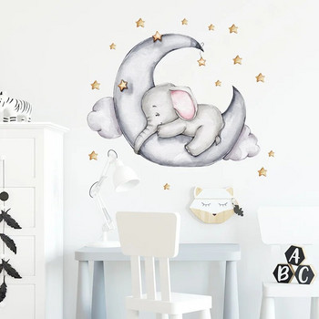 Стикери за стена с анимационни животни, зайче, слон, луна, стикери за стена за бебе, момче, спалня, бебе, момиче, стая, декорация, тапети за детска стая