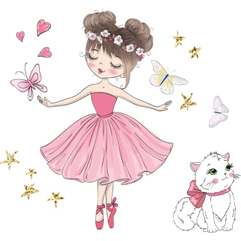 Crtani film Plesačica Kitty Butterfly Zidna naljepnica Djevojke od papira za izradu princeza Kućna zidna dekoracija Samoljepljiva naljepnica