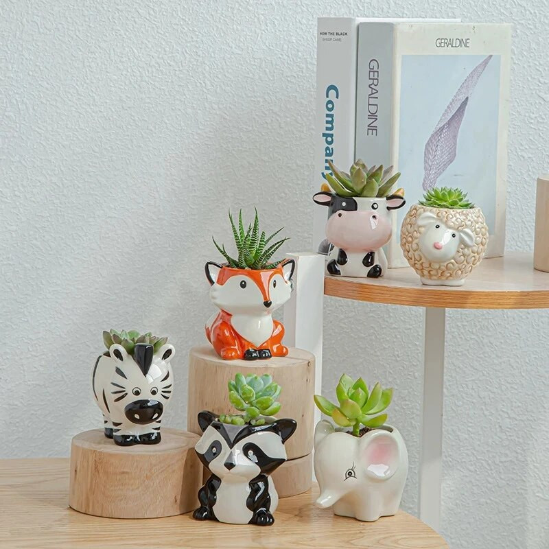 Nordic New Style Kerámia Állat Virágcserep Rajzfilm Zebra Juh Tehén fej Mini Pot pozsgások Növények Bonsai Cserépek Otthoni dekoráció