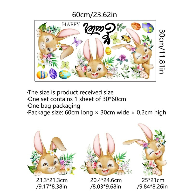 1Set Sretan Uskrs Naljepnice za prozor Crtić Zec Uskrsna jaja Cvijeće Leptir Staklena naljepnica Proljetni Uskrs Dekoracija doma 2024.