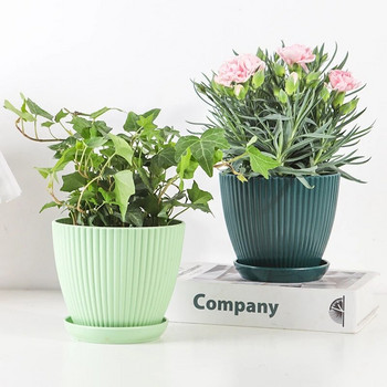 Πλαστική γλάστρα Ζουμερό φυτό με δίσκο πράσινο άνηθο στρογγυλό διπλό στρώμα Μικρή γλάστρα Διακόσμηση επιφάνειας εργασίας γραφείου σπιτιού