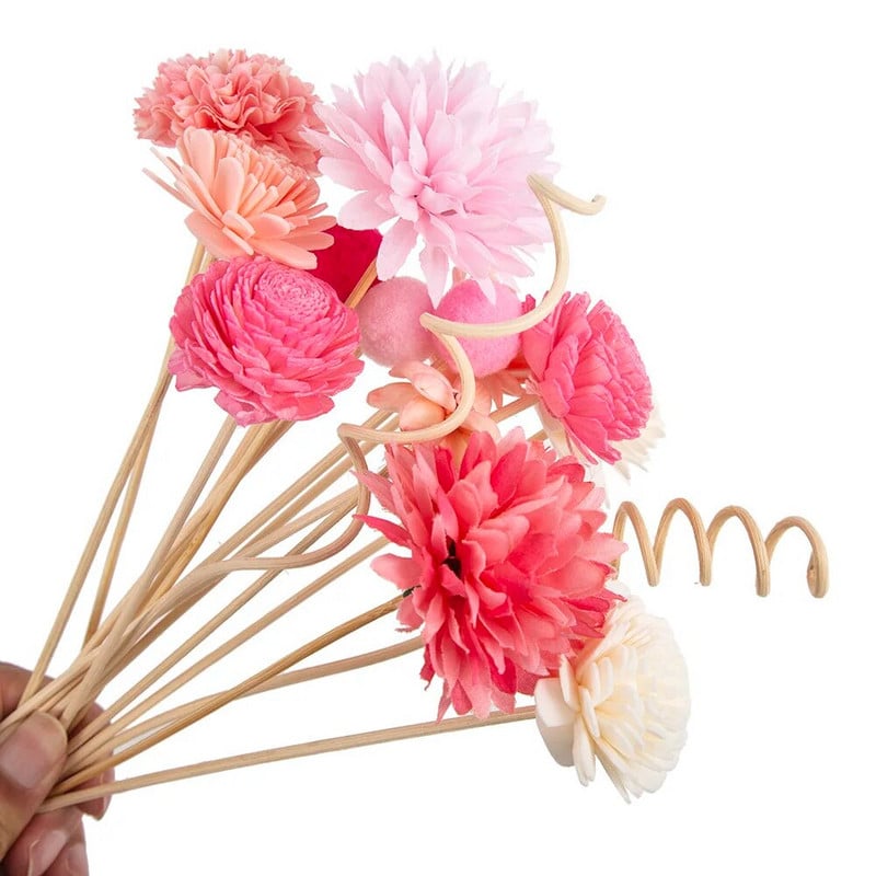 15 tk punased simulatsioonililled pilliroo hajuti vahetuspulgad DIY käsitsi valmistatud kodukaunistusega rotangist õli difuusori täitepulgad