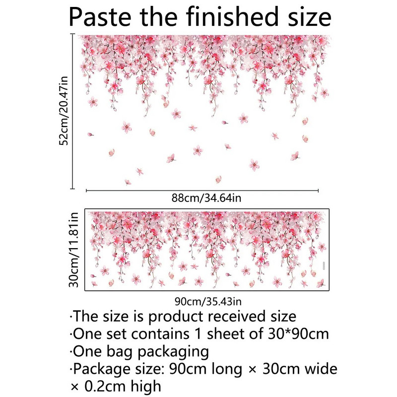 Roosa lillega seinakleebis Seinakleebis Aknakleebised Kodusisustus Beebitüdruk Magamistoa Lillemaaling Isekleepuv tapeet Vinüül