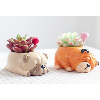 Саксия за саксия за сукулентни кактуси със смола анимационно куче, декоративна поставка за градински цветя