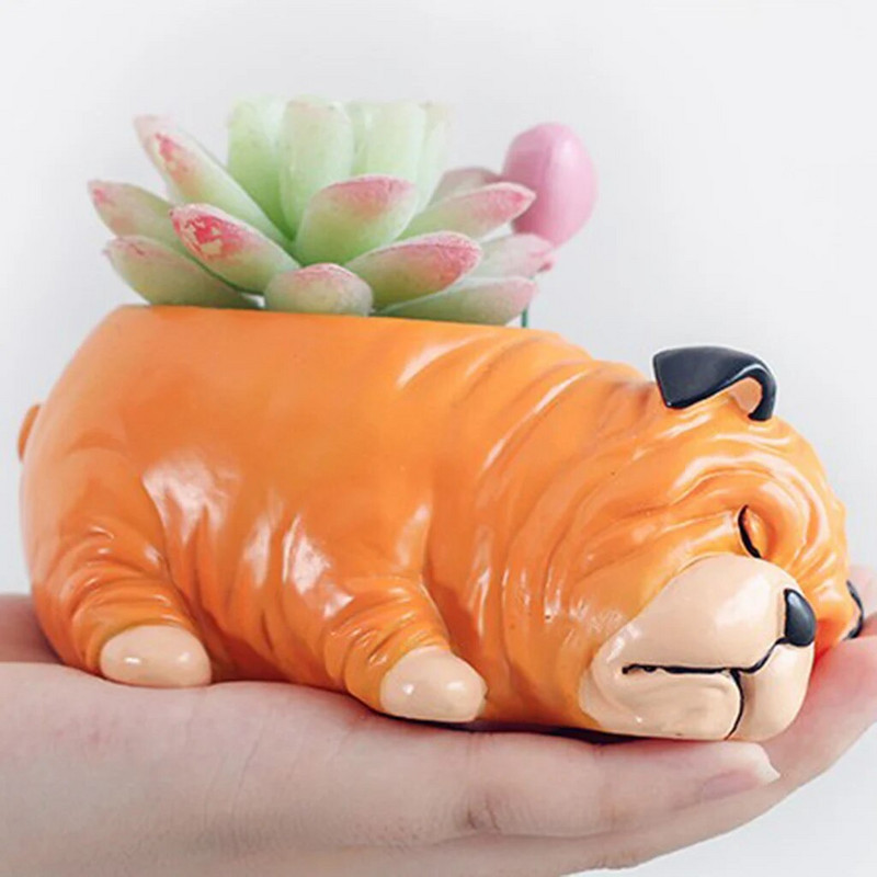 Posuda za sadnju sukulentnog kaktusa sa crtanim likom psa od smole, ukrasni vrtni držač za cvijeće