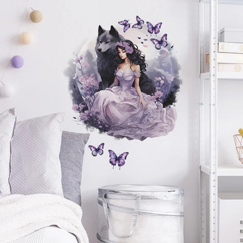 Νέο αυτοκόλλητο τοίχου Princess Wolf Girl Δωμάτιο για κορίτσι Λουλούδι Πεταλούδα Αυτοκόλλητο τοίχου Υπνοδωμάτιο Διακόσμηση βρεφικού δωματίου Διακόσμηση σπιτιού σαλονιού
