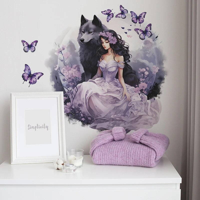 Uued printsessi hunditüdruku seinakleebised Tüdrukutoa lillede liblika seinakleebis Magamistoa Beebitoa kaunistus Elutoa kodukaunistus