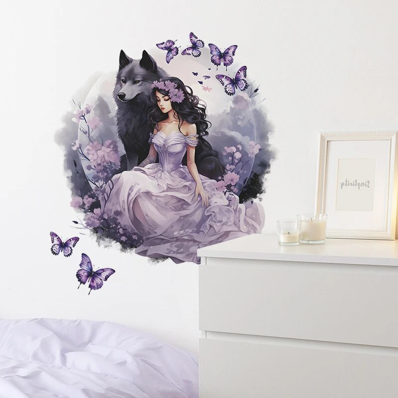 Uued printsessi hunditüdruku seinakleebised Tüdrukutoa lillede liblika seinakleebis Magamistoa Beebitoa kaunistus Elutoa kodukaunistus