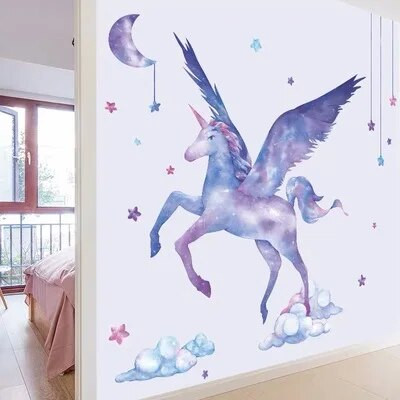 Fantasy Star Unicorn Horse Decal за стена Спалня Декорация за всекидневна Детски тапети за стени Decal Декорация на дома Живопис