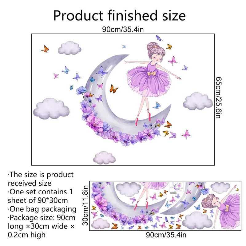 Merginos šokančios ant mėnulio Sienų lipdukai vaikų kambariui Mergaičių kambario lipdukai Dekoravimo tapetai Kūdikių kambario sienų lipdukai PVC freska