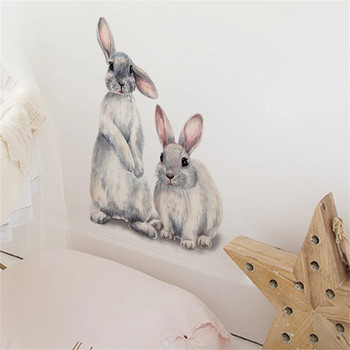 1 ΤΕΜ. Δύο χαριτωμένα κουνέλια Αυτοκόλλητο αυτοκόλλητο τοίχου Rabbit Παιδική ταπετσαρία κρεβατοκάμαρας DIY Διακοσμητικό τοίχου σαλονιού Αυτοκόλλητα τοίχου