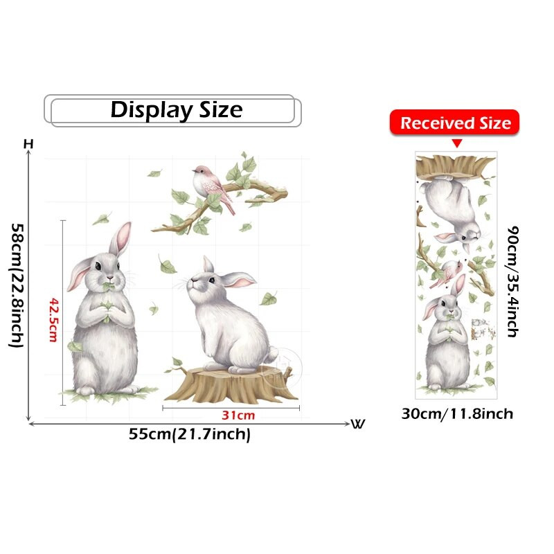 BRUP Dva slatka zečića koji se igraju na panju Zidne naljepnice s pticama granama Naljepnice za dječju sobu Ukrasne naljepnice