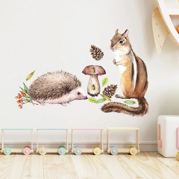 Χαριτωμένος σκίουρος και σκαντζόχοιρος κουκουνάρια αυτοκόλλητα τοίχου με μανιτάρια Διακόσμηση Αυτοκόλλητη ταπετσαρία παιδικού δωματίου Αυτοκόλλητα ντεκόρ παιδικού δωματίου