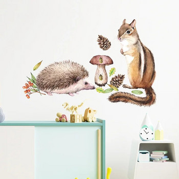 Χαριτωμένος σκίουρος και σκαντζόχοιρος κουκουνάρια αυτοκόλλητα τοίχου με μανιτάρια Διακόσμηση Αυτοκόλλητη ταπετσαρία παιδικού δωματίου Αυτοκόλλητα ντεκόρ παιδικού δωματίου