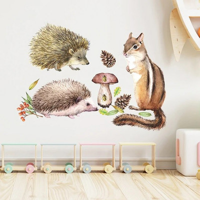 Slatka vjeverica i jež Šišarke gljive Zidne naljepnice Dekoracija dječje sobe Samoljepljive tapete Naljepnice za dekoraciju dječje sobe