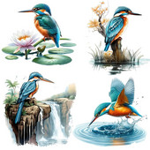 Three Ratels QN16 Akvarele, rankomis dažytas smaragdinis paukščio meno lipdukas, atsparus vandeniui, lipnus