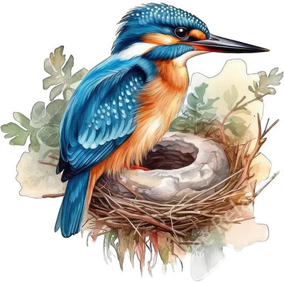 Three Ratels QN16 Akvarele, rankomis dažytas smaragdinis paukščio meno lipdukas, atsparus vandeniui, lipnus