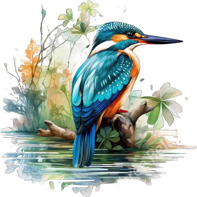 Three Ratels QN16 Akvarele, rankomis dažytas smaragdinis paukščio meno lipdukas, atsparus vandeniui, lipnus