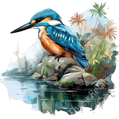 Three Ratels QN16 Akvarele, rankomis dažytas smaragdinis paukščio meno lipdukas, atsparus vandeniui, lipnus