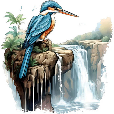 Three Ratels QN16 Akvarele, rankomis dažytas smaragdinis paukščio meno lipdukas, atsparus vandeniui, lipnus