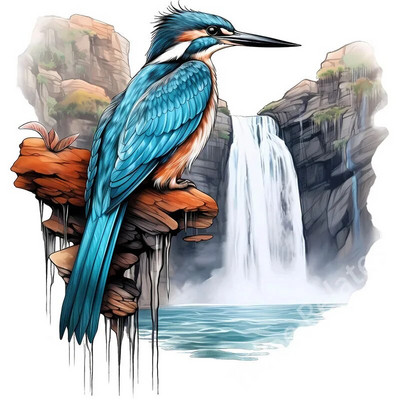 Three Ratels QN16 Akvarele, rankomis dažytas smaragdinis paukščio meno lipdukas, atsparus vandeniui, lipnus