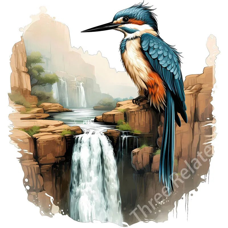 Three Ratels QN16 Akvarele, rankomis dažytas smaragdinis paukščio meno lipdukas, atsparus vandeniui, lipnus