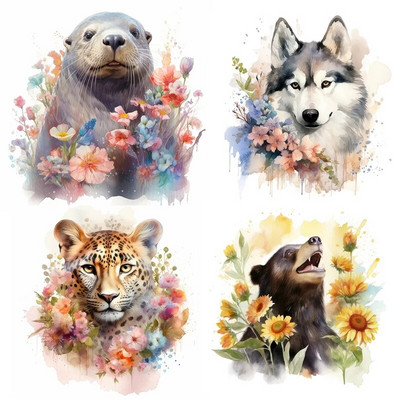 C78# Watercolor cartoon animal wall stickers children`s room background home decoration mural living room wallpaper funny decals