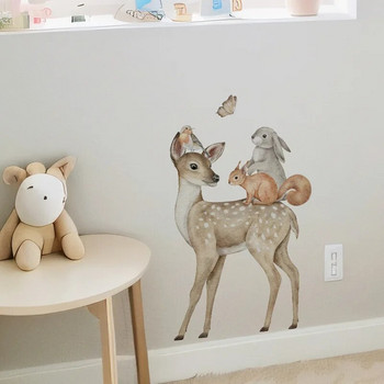Анимационно животно Sika Deer Fox Rabbit Детска стая Детска градина Фон Декоративни стикери за стена Декорация на стая