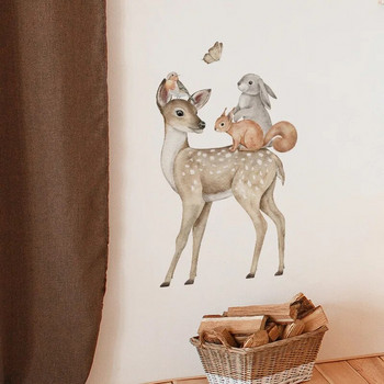 Κινούμενα σχέδια Animal Sika Deer Fox Rabbit Παιδικό δωμάτιο Νηπιαγωγείο Φόντο Διακοσμητικά αυτοκόλλητα τοίχου Διακόσμηση δωματίου
