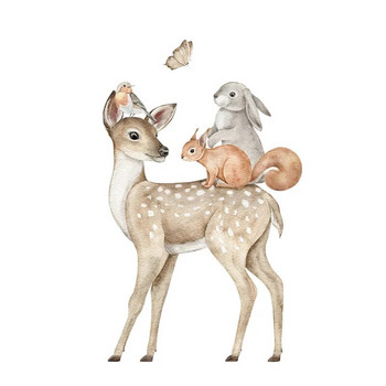 Κινούμενα σχέδια Animal Sika Deer Fox Rabbit Παιδικό δωμάτιο Νηπιαγωγείο Φόντο Διακοσμητικά αυτοκόλλητα τοίχου Διακόσμηση δωματίου