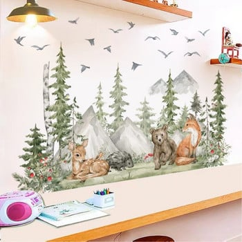 Ζώα του δάσους ελάφια αρκούδα αυτοκόλλητα τοίχου για παιδικά δωμάτια αυτοκόλλητα τοίχου για διακόσμηση δωματίου καρτούν ζωάκια τοιχογραφίες δέντρων