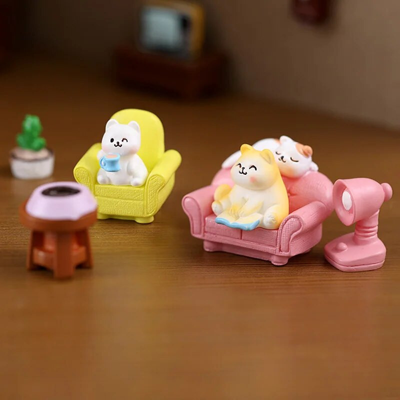 2023 Nova slatka mačka Biljna sofa figurica Diy Pejzaž Kućni Kawaii Dekor sobe Minijaturni vilinski vrtni ukrasni dodaci Moderni