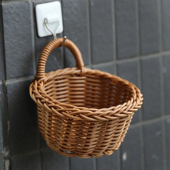 Плетена кошница за съхранение Висяща преносима кошница за стена Преносима саксия за цветя Настолна кухня Съхранение на зеленчуци корзина