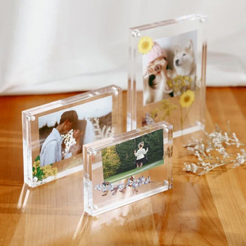 Акрилна рамка за снимки Прозрачна магнитна рамка за снимки Kpop държач за фотокарти Cadre Photo Idol Card Display Stand Decor Room
