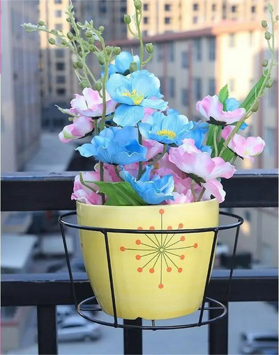 Viseći stalak za cvijeće Balkonska okrugla posuda za cvijeće Košara Željezna ograda Ograda Viseći stalak za biljke u saksiji Stalak za sadnju