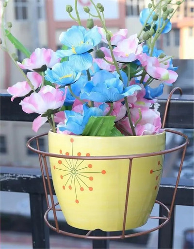 Viseći stalak za cvijeće Balkonska okrugla posuda za cvijeće Košara Željezna ograda Ograda Viseći stalak za biljke u saksiji Stalak za sadnju