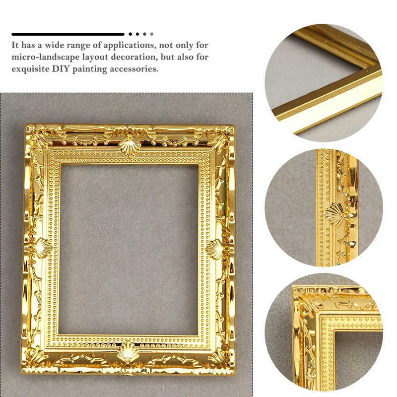 Lėlių namelio baldai, mediniai 3 vnt. auksiniai dervos paveikslų rėmeliai miniatiūriniai nuotraukų rėmelių papuošalai