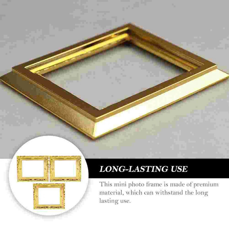 Lėlių namelio baldai, mediniai 3 vnt. auksiniai dervos paveikslų rėmeliai miniatiūriniai nuotraukų rėmelių papuošalai