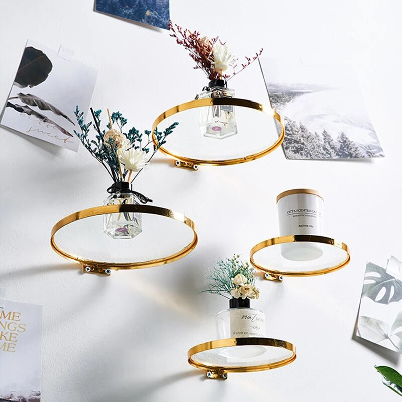 Plutajuće staklene police za zidnu izložnu policu Zidna izbočina Ukrasne viseće izbočine Kućni dekor Nordijske metalne biljke Stalak za posude za cvijeće