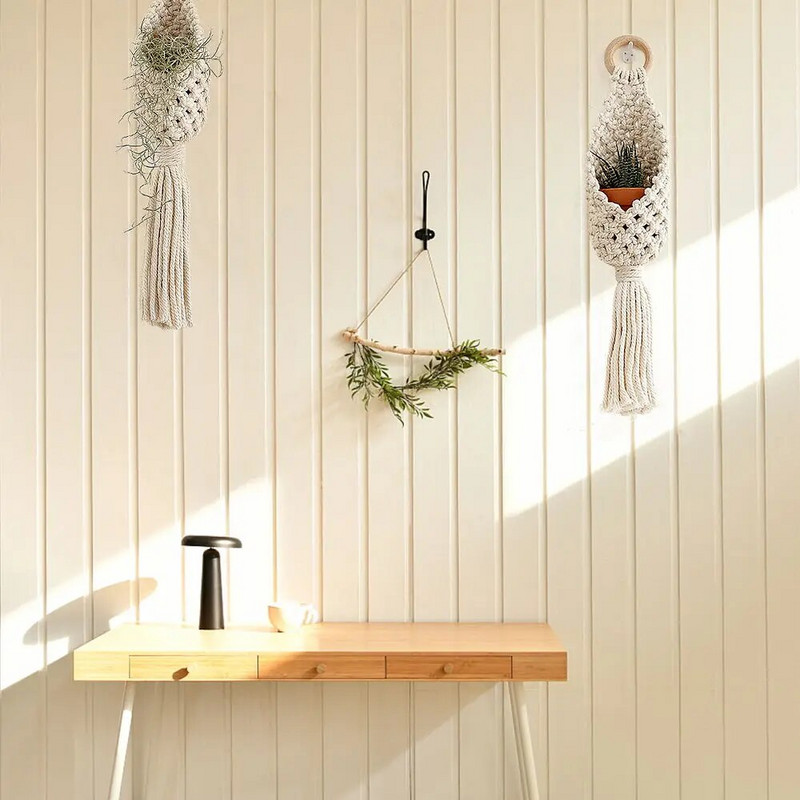 Aiandus Roheline taim Rippkorv Puuvillane köis riidepuu Lillepott Käsitsi valmistatud makrameepott Taskuseina Boho sisehoovi kodukaunistus