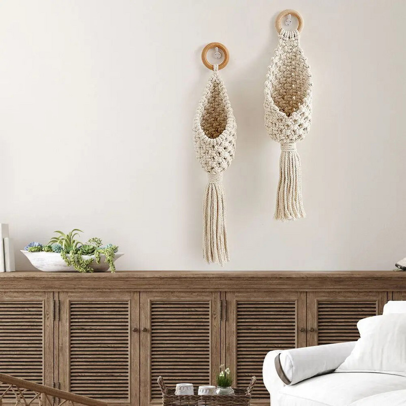 Aiandus Roheline taim Rippkorv Puuvillane köis riidepuu Lillepott Käsitsi valmistatud makrameepott Taskuseina Boho sisehoovi kodukaunistus