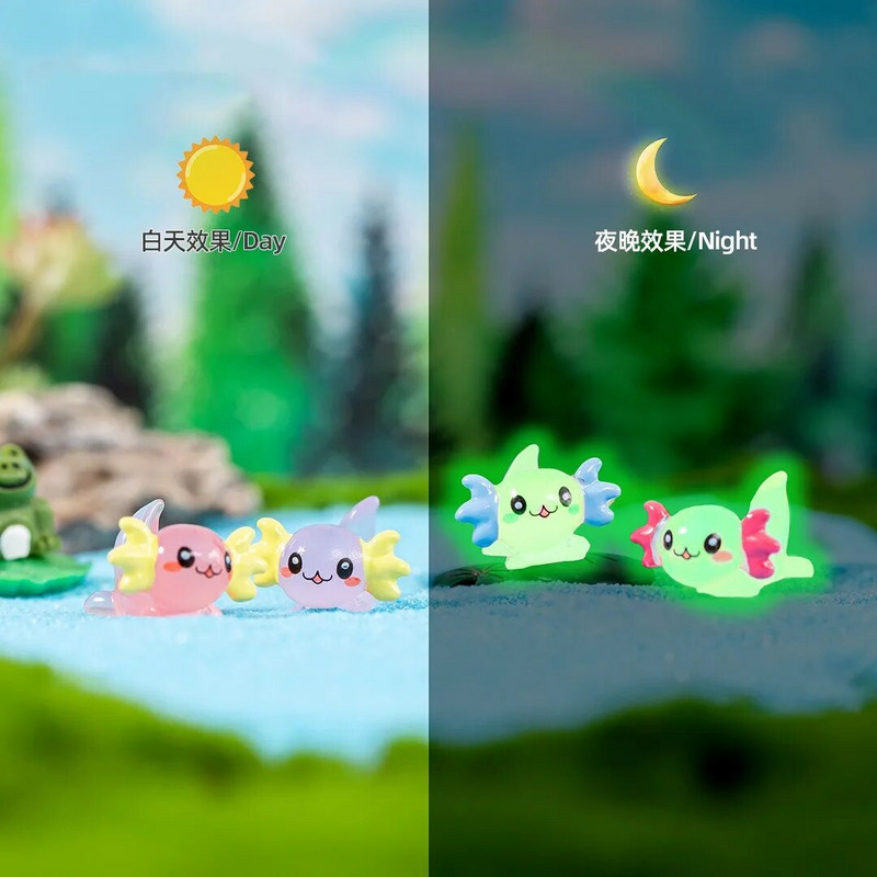 8-15 KOM. Svjetleće minijature Axolotla Ambystoma Mexicanum Sjaj noću Mahovina Mikropejzažna dekoracija Slatke životinje Akvarij DIY