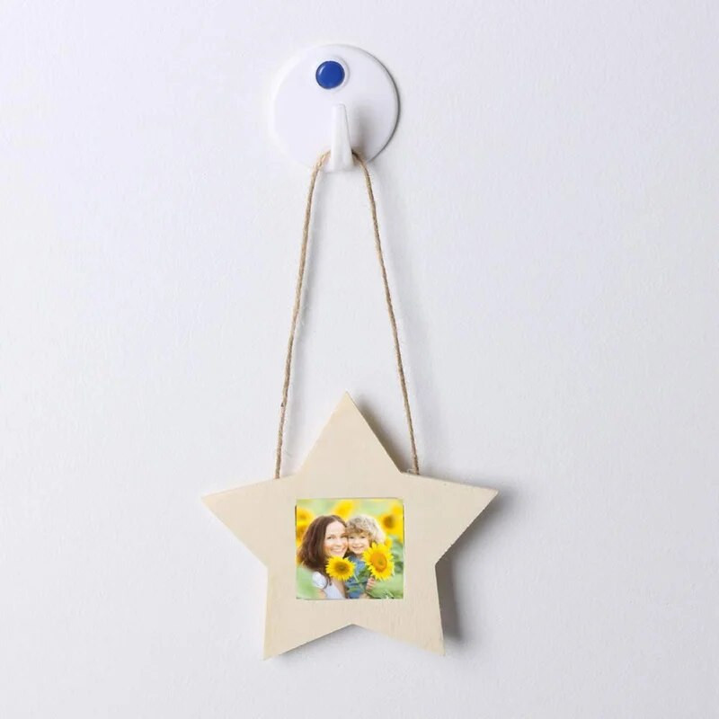 10 DB karácsonyi barkácsolás fából készült fotókeret függő papír képtartó fali dekoráció ötágú csillag party fotófülke kellékei