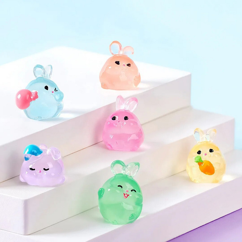 6 TK Helendavad Rabbits Resin Fairy Garden Aksessuaarid Öösel helendavad Miniatuurid Küüliku Lauakaunistus Kawaii Kodukaunistus DIY