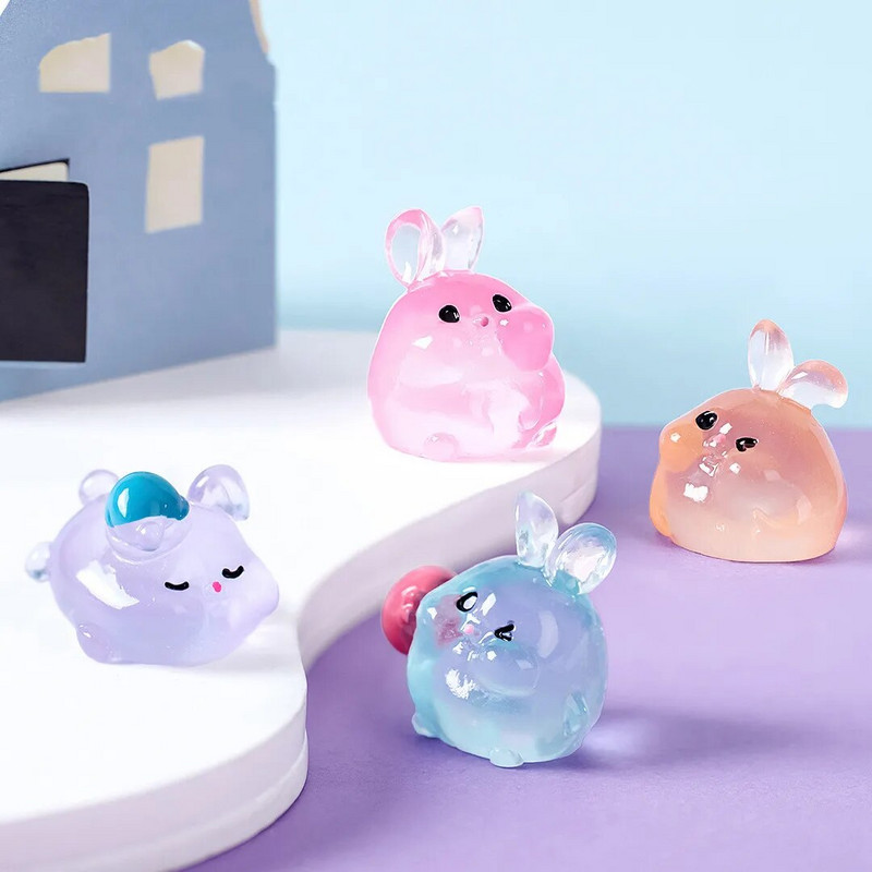 6 TK Helendavad Rabbits Resin Fairy Garden Aksessuaarid Öösel helendavad Miniatuurid Küüliku Lauakaunistus Kawaii Kodukaunistus DIY