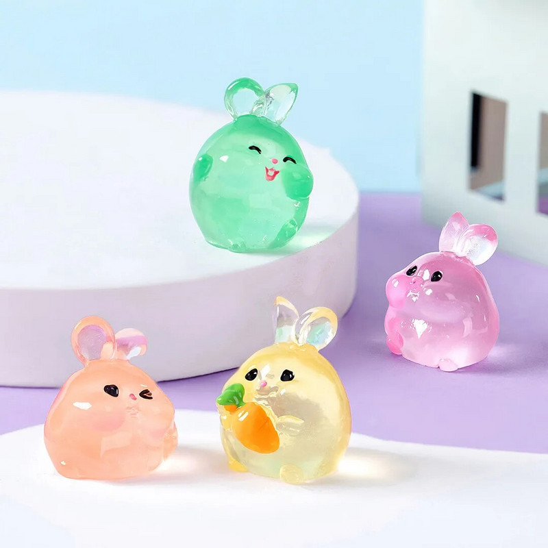6 TK Helendavad Rabbits Resin Fairy Garden Aksessuaarid Öösel helendavad Miniatuurid Küüliku Lauakaunistus Kawaii Kodukaunistus DIY