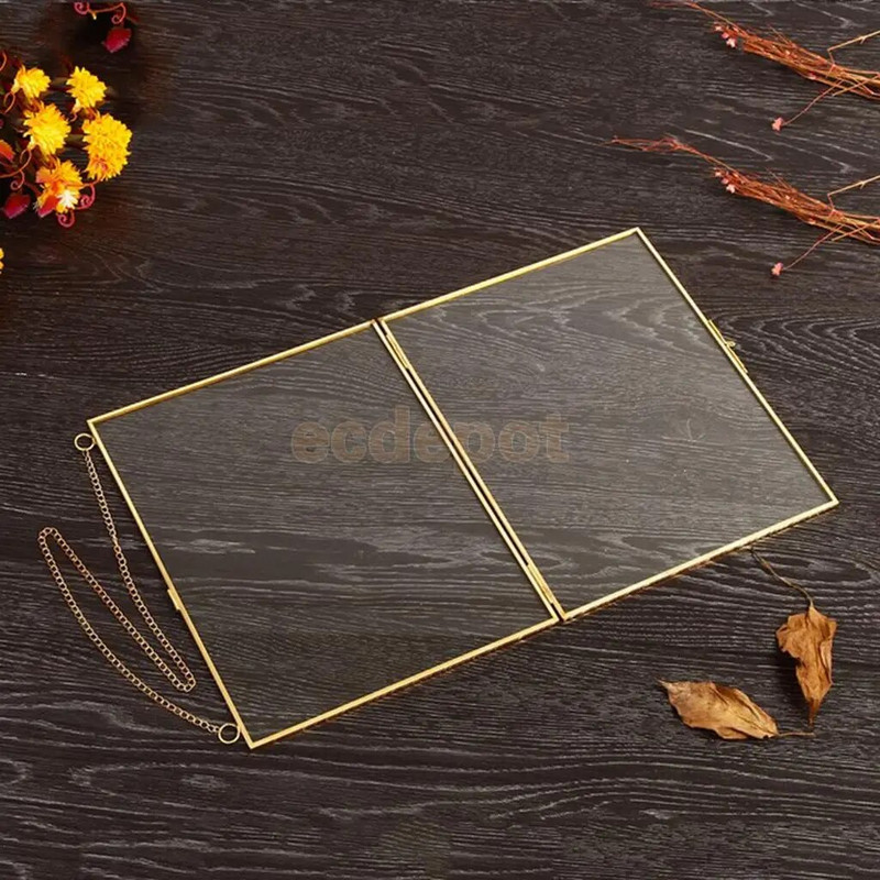 MagiDeal tööstuslikus stiilis kahepoolsest klaasist rippuv fotoraam seinaraam Lilletaime näidise portreeekraani raami hoidik